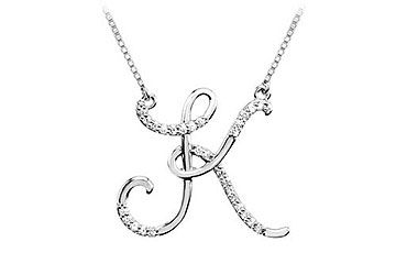 Diamond Letter K Script Initial Pendant  14K White Gold - 0.15 CT Diamonds