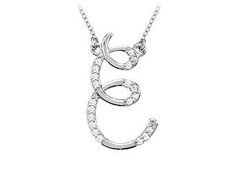 Diamond Letter E Script Initial Pendant  14K White Gold - 0.10 CT Diamonds