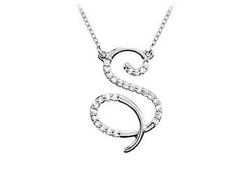 Diamond Letter S Script Initial Pendant  14K White Gold - 0.10 CT Diamonds