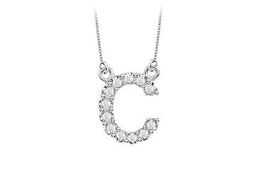 Petite Baby Charm Diamond C Initial Pendant  14K White Gold - 0.20 CT Diamonds