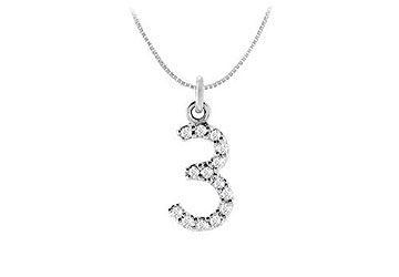 Diamond Numeric 3 Charm Pendant  14K White Gold - 0.06 CT Diamonds