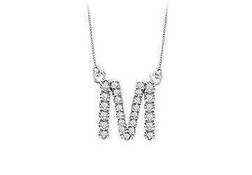 Petite Baby Charm Diamond M Initial Pendant  14K White Gold - 0.20 CT Diamonds