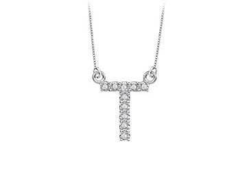 Petite Baby Charm Diamond T Initial Pendant  14K White Gold - 0.20 CT Diamonds
