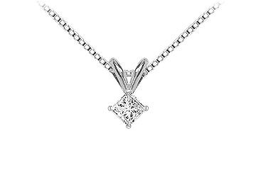 14K White Gold  Princess Cut Diamond Solitaire Pendant - 0.15 CT. TW.