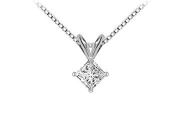 14K White Gold  Princess Cut Diamond Solitaire Pendant - 0.75 CT. TW.