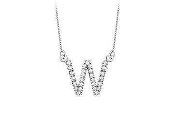 Petite Baby Charm Diamond W Initial Pendant  14K White Gold - 0.20 CT Diamonds