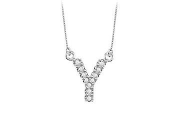 Petite Baby Charm Diamond Y Initial Pendant  14K White Gold - 0.20 CT Diamonds