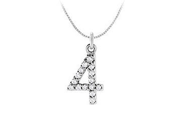 Diamond Numeric 4 Charm Pendant  14K White Gold - 0.07 CT Diamonds