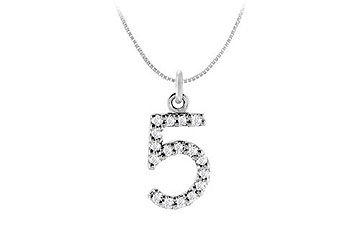 Diamond Numeric 5 Charm Pendant  14K White Gold - 0.08 CT Diamonds