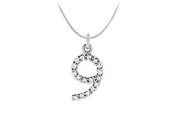 Diamond Numeric 9 Charm Pendant  14K White Gold - 0.08 CT Diamonds