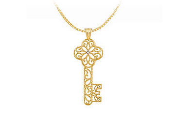 Diamond Key Pendant  14K Yellow Gold - 0.005 CT Diamond