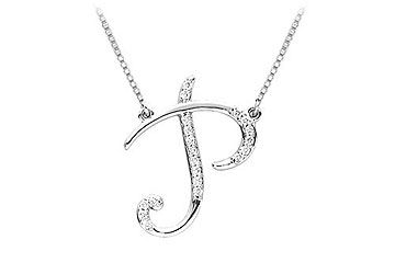 Diamond Letter P Script Initial Pendant  14K White Gold - 0.10 CT Diamonds