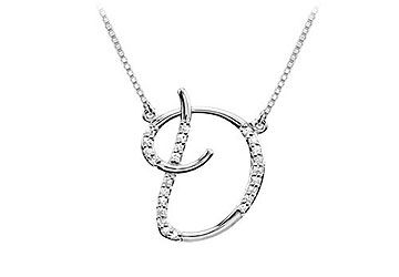 Diamond Letter D Script Initial Pendant  14K White Gold - 0.15 CT Diamonds
