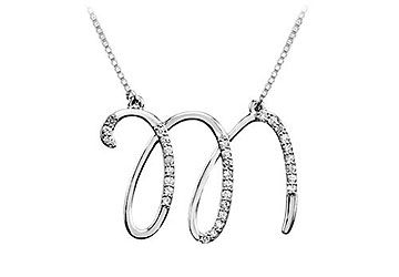 Diamond Letter M Script Initial Pendant  14K White Gold - 0.15 CT Diamonds