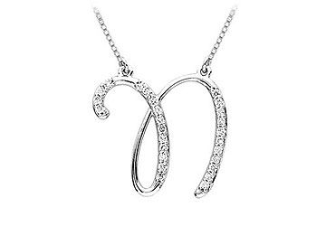 Diamond Letter N Script Initial Pendant  14K White Gold - 0.15 CT Diamonds