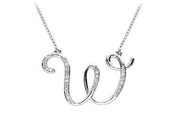 Diamond Letter W Script Initial Pendant  14K White Gold - 0.10 CT Diamonds