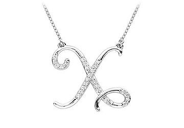 Diamond Letter X Script Initial Pendant  14K White Gold - 0.15 CT Diamonds