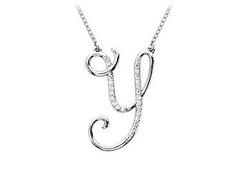Diamond Letter Y Script Initial Pendant  14K White Gold - 0.15 CT Diamonds