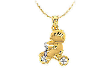 Child on Tricycle Pendant 14K Two Tone ( White and Yellow ) Gold