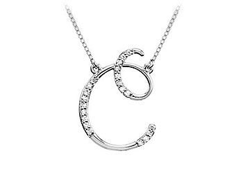 Diamond Letter C Script Initial Pendant  14K White Gold - 0.10 CT Diamonds
