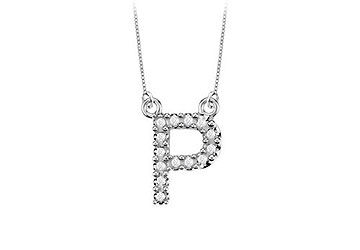 Petite Baby Charm Diamond P Initial Pendant  14K White Gold - 0.20 CT Diamonds