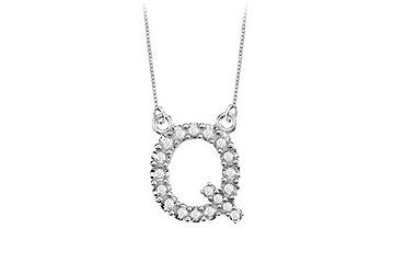 Petite Baby Charm Diamond Q Initial Pendant  14K White Gold - 0.20 CT Diamonds