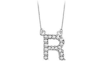 Petite Baby Charm Diamond R Initial Pendant  14K White Gold - 0.20 CT Diamonds