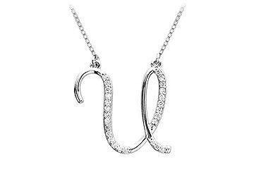 Diamond Letter U Script Initial Pendant  14K White Gold - 0.15 CT Diamonds