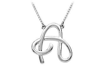 14K White Gold Letter A Script Pendant