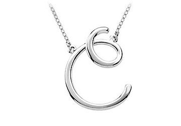 14K White Gold Letter C Script Pendant