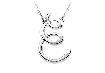 14K White Gold Letter E Script Pendant