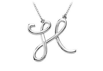 14K White Gold Letter H Script Pendant