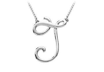14K White Gold Letter J Script Pendant