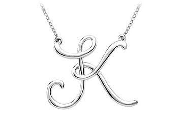 14K White Gold Letter K Script Pendant