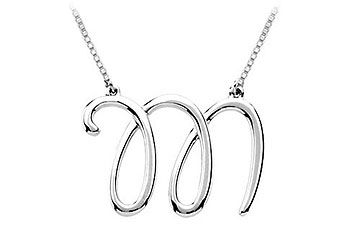 14K White Gold Letter M Script Pendant