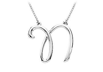 14K White Gold Letter N Script Pendant