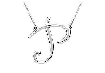 14K White Gold Letter P Script Pendant