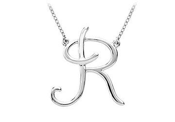14K White Gold Letter R Script Pendant
