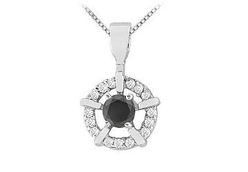 Black and White Diamond Circle Pendant  14K White Gold - 0.50 CT Diamonds