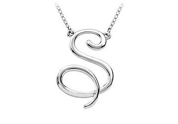 14K White Gold Letter S Script Pendant