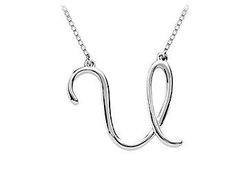 14K White Gold Letter U Script Pendant