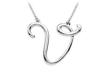 14K White Gold Letter V Script Pendant