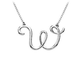 14K White Gold Letter W Script Pendant