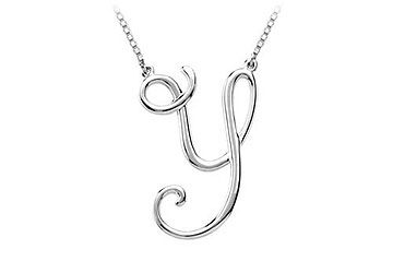 14K White Gold Letter Y Script Pendant