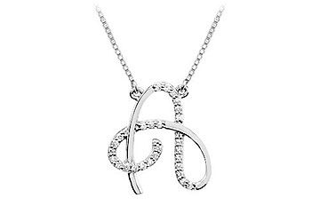 Diamond Letter A Script Initial Pendant  14K White Gold - 0.15 CT Diamonds