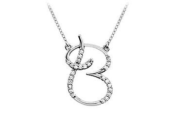 Diamond Letter B Script Initial Pendant  14K White Gold - 0.15 CT Diamonds