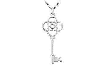 14K White Gold Key Pendant