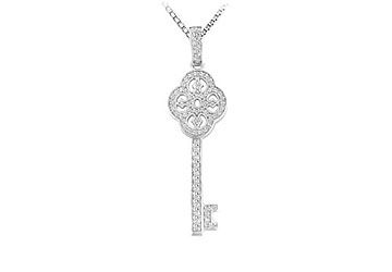 Diamond Key Pendant  14K White Gold - 0.50 CT Diamonds