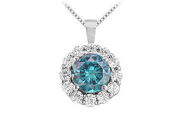 Blue Diamond Circle Pendant  14K White Gold - 1.50 CT Diamonds