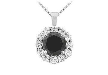 Black and White Diamond Circle Pendant  14K White Gold - 1.50 CT Diamonds